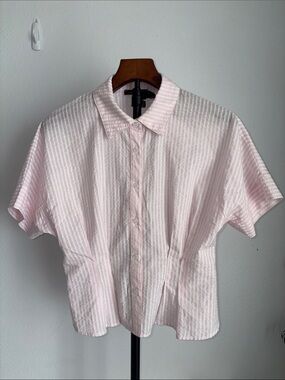Teenager Moa Moa Pink and White Striped Button-Up Shirt M